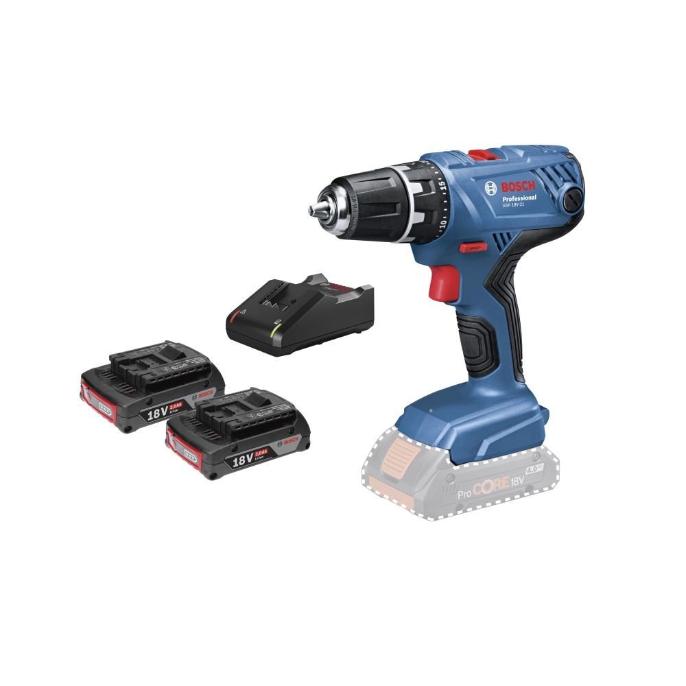 Bosch perceuse-visseuse gsr18v-21+ 2x18v2,0ah