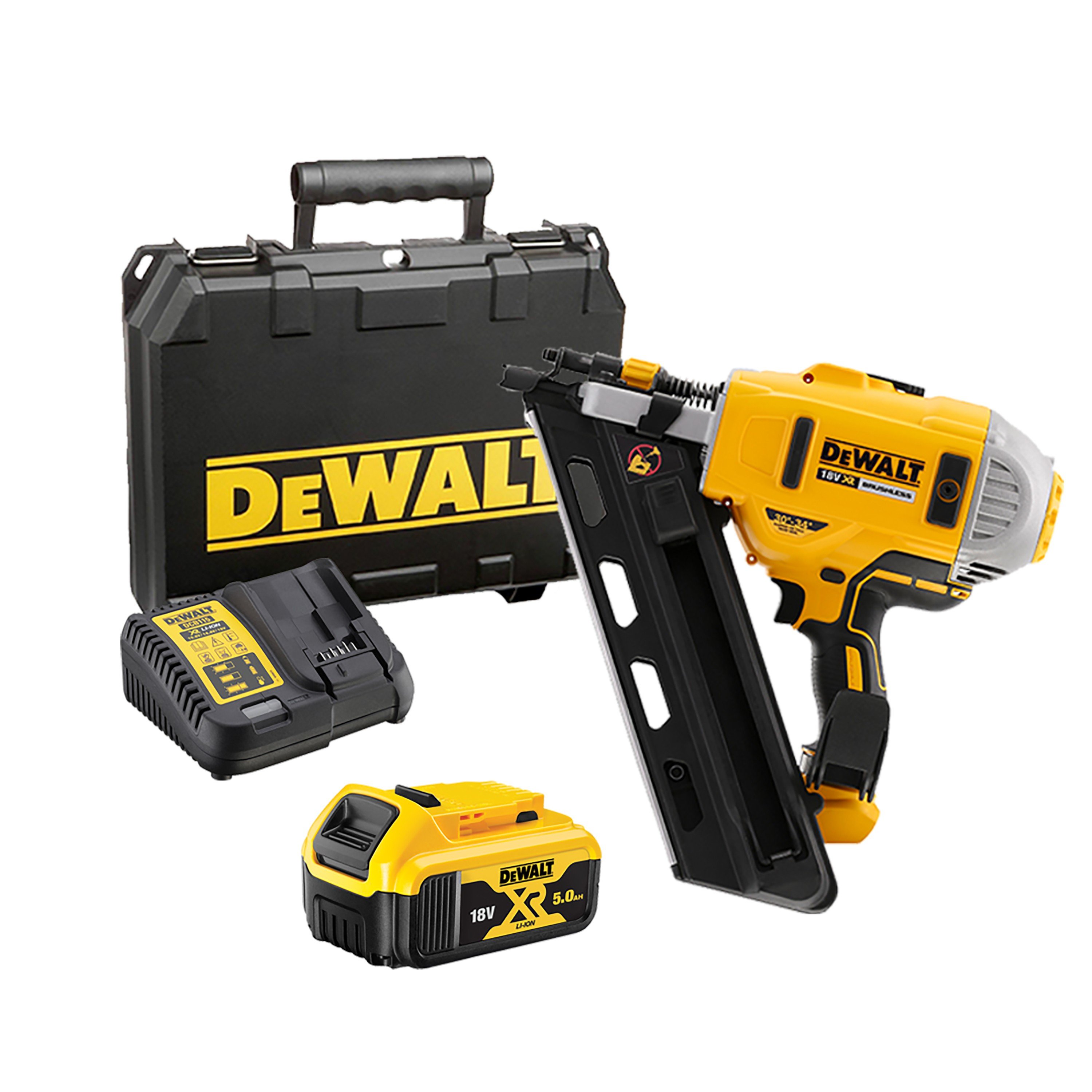 Cloueur charpente + Batteries 18v 5ah + Chargeur + Coffret TSTAK Dewalt