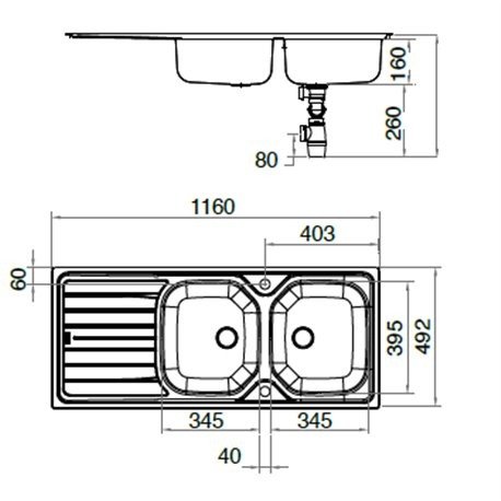 Evier 2 bacs renova inox dekor rel621 man