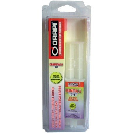 Seringue 28g resine epoxy chargee acier bi-compo.