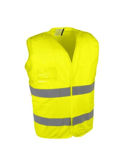 Gilet hte visib. jaune haut aere,porte badge xl