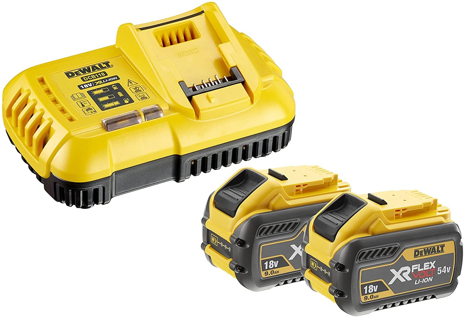 Dewalt chargeur+2 bat 54v/3ah 18v/9ah