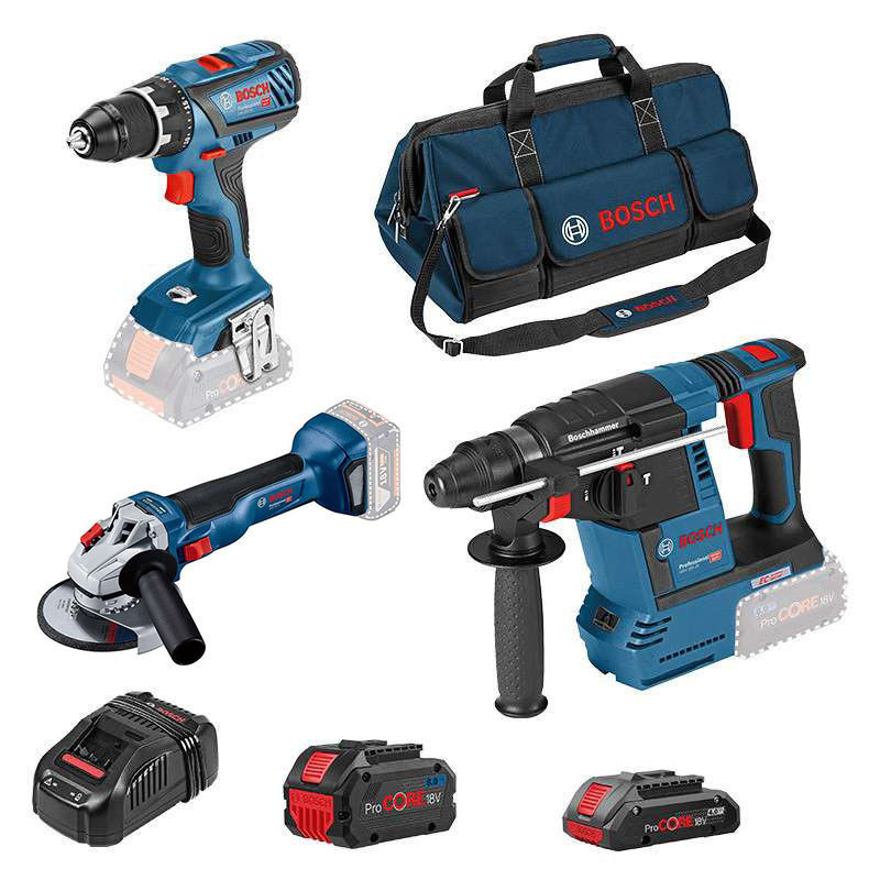 Bosch kit 3 viss/meul/perfo+1x18v.4ah+1x18v.8ah